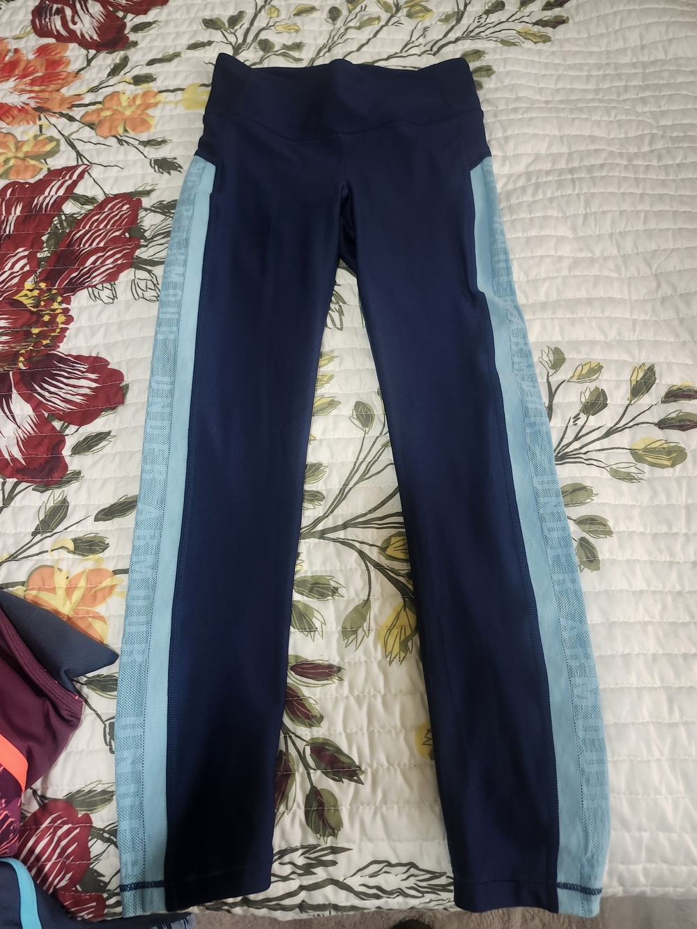 Under Armour Navy Leggings with Light Blue Side Panels